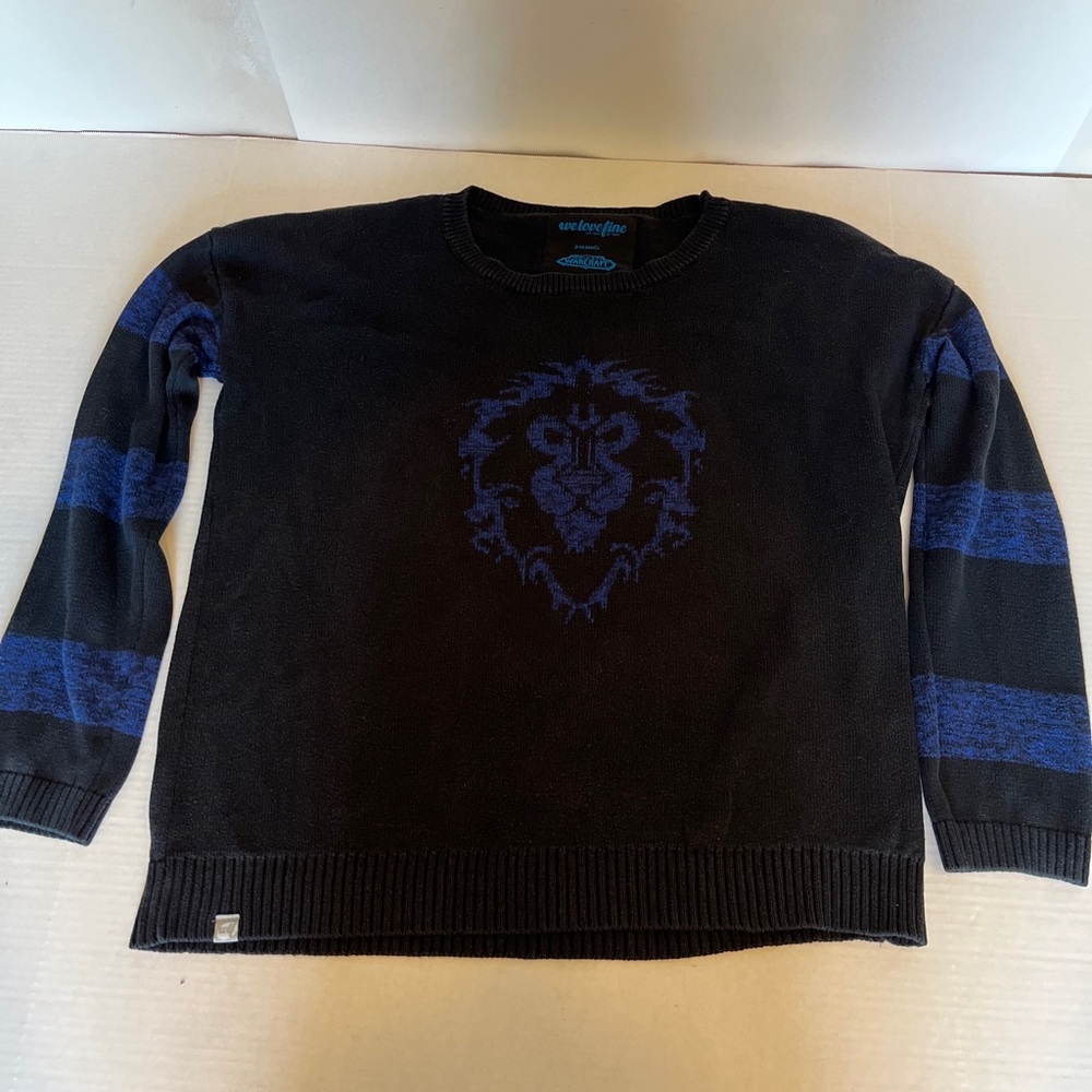 World of Warcraft Size Large Black Blue Striped Sweater Blizzard WeLoveFine